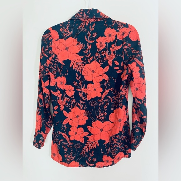 PRETTYLITTLETHING Long Sleeve Deep V Neck Red Floral Oversized Top Size 2 Fall - Picture 4 of 16